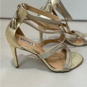 Badgley Mischka Gold Strappy High Heels - Tassel Zipper Women's Size 9.5 Heels